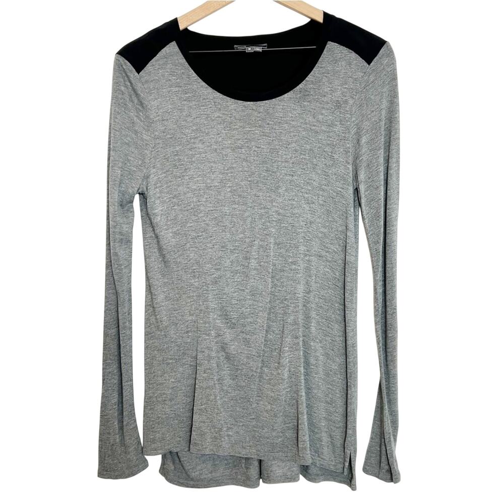 VINCE GREY AND BLACK RAYON SILK LONG SLEEVE WOMEN TOP SIZE MEDIUM